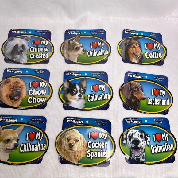 5 NEW I Love My “Dog Breed/Cat” Pet Magnets For Cars Lockers Fridge 6” Oval - Picture 3 of 12